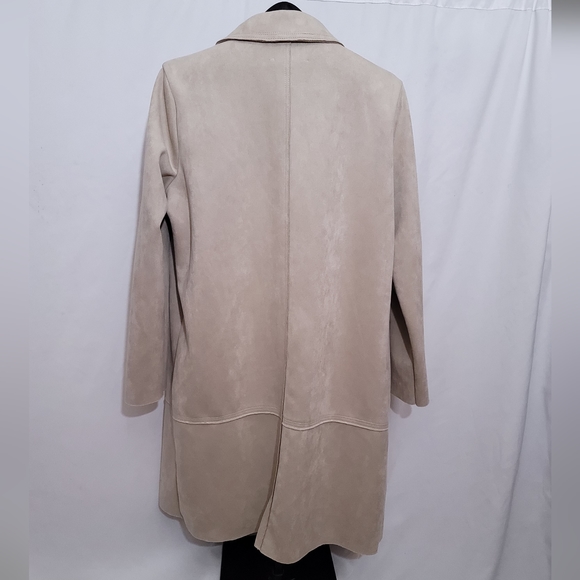 Philosophy Long Coat Pocketed Faux Leather Size Large Beige - Picture 3 of 9